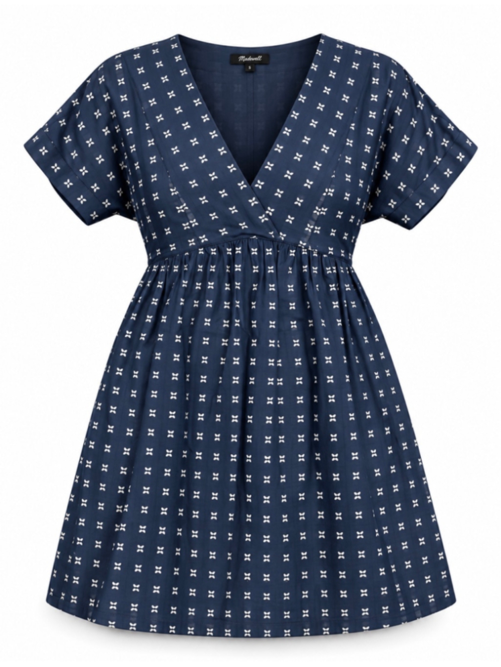 Madewell Women’s S V-Neck Dolman Sleeve Textured Dot Mini Dress Navy NWT NE750